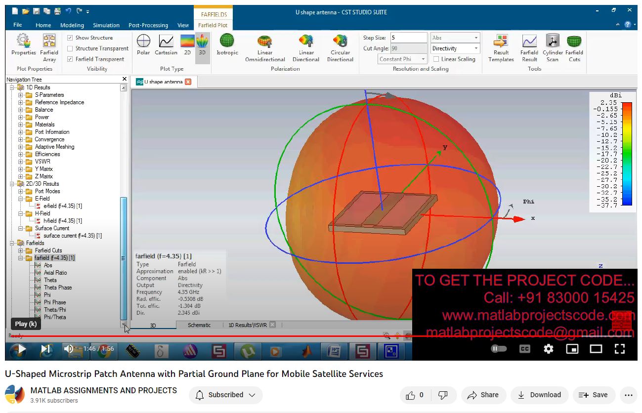 U-Shaped Microstrip Patch Antenna With Partial Ground Plane For Mobile Satellite Services project simulation thumbnail for Electromagnetics and RF Engineering