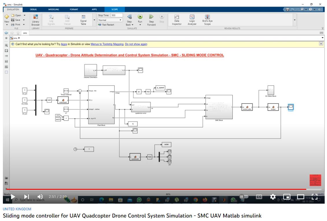 UAV - Quadcopter - Drone Altitude Determination and Control System Simulation - SMC - SLIDING MODE CONTROL project simulation thumbnail for Mechanical, EV and Mechatronics Engineering
