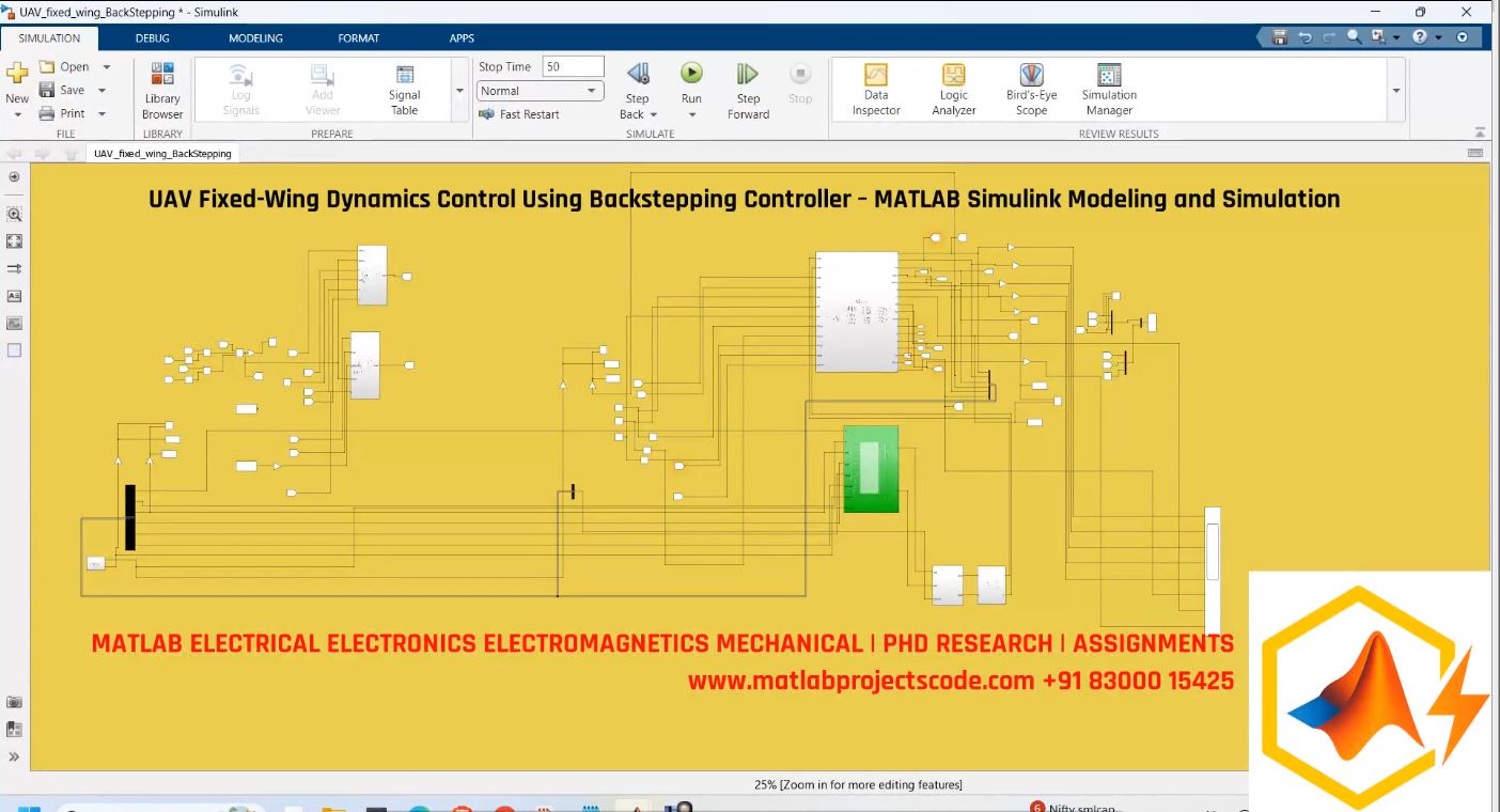 Uav Fixed-Wing Dynamics Control Using Backstepping Controller Matlab Simulink Modeling And Simulation project simulation thumbnail for Mechanical, EV and Mechatronics Engineering