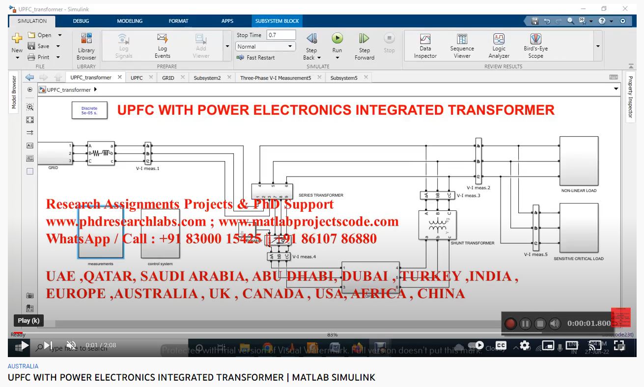 UPFC WITH POWER ELECTRONICS INTEGRATED TRANSFORMER -SIMULINK project simulation thumbnail for Power Electronics Engineering