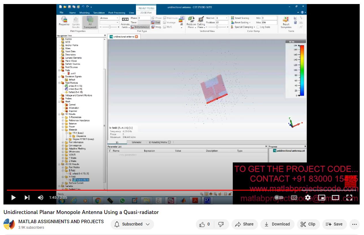 Unidirectional Planar Monopole Antenna Using A Quasi-Radiator project simulation thumbnail for Electromagnetics and RF Engineering