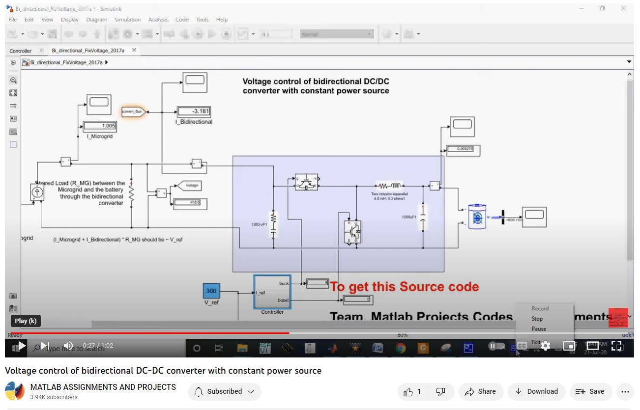 Voltage Control Of Bidirectional Dc-Dc | MATLAB Project