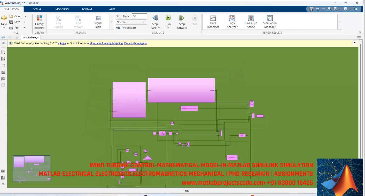 Wind Turbine Control Mathematical Model In Matlab Simulink Simulation project simulation thumbnail for Renewable Energy Engineering