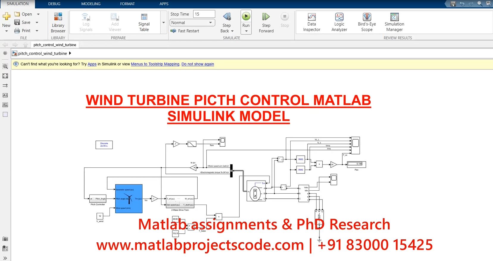 Wind Turbine Pitch Control - Matlab Simulink Electrical Simulation project simulation thumbnail for Renewable Energy Engineering