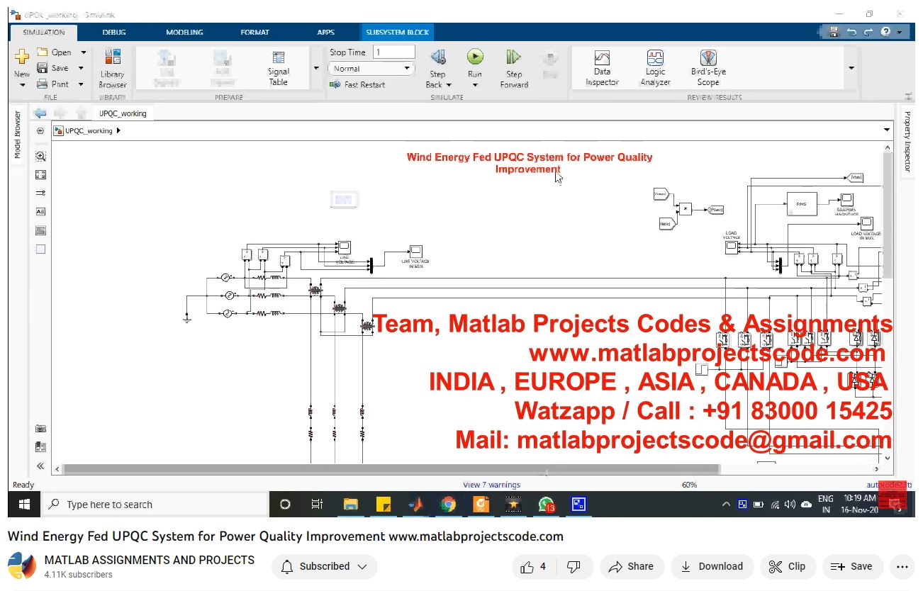 Wind Energy Fed Upqc System For Power | MATLAB Project