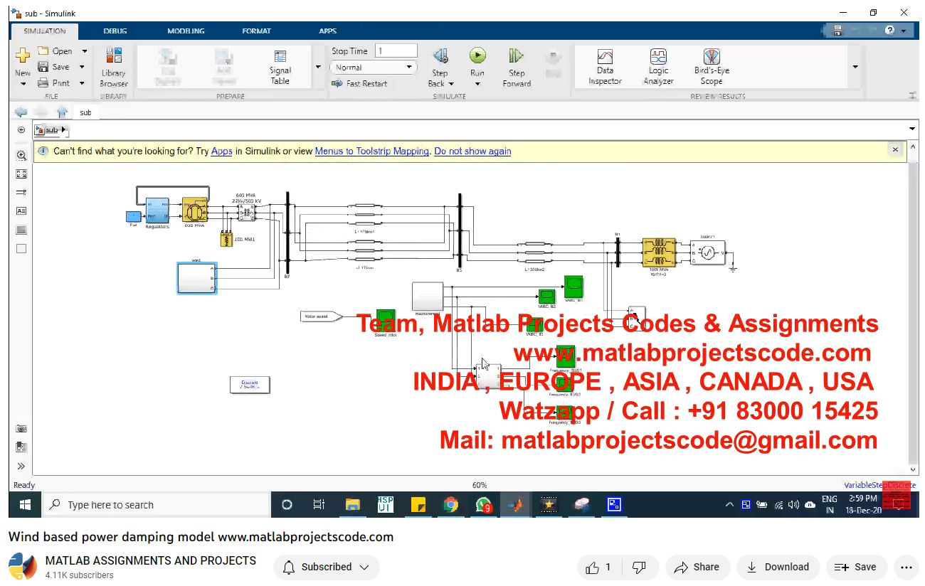 Wind Based Power Damping Model-Matlab Simulink-Electrical Assignments-Projects-Phd Research project simulation thumbnail for Renewable Energy Engineering