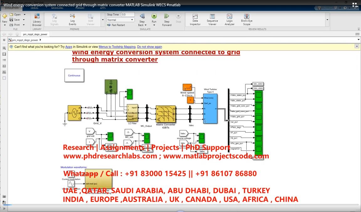 Wind Energy Conversion System Connected Grid Through Matrix Converter Matlab Simulink Wecs project simulation thumbnail for Renewable Energy Engineering