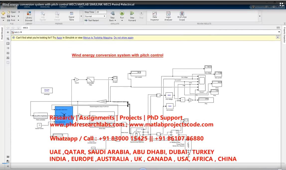 Wind Energy Conversion System With Pitch Control Wecs Matlab Simulink Wecs project simulation thumbnail for Renewable Energy Engineering