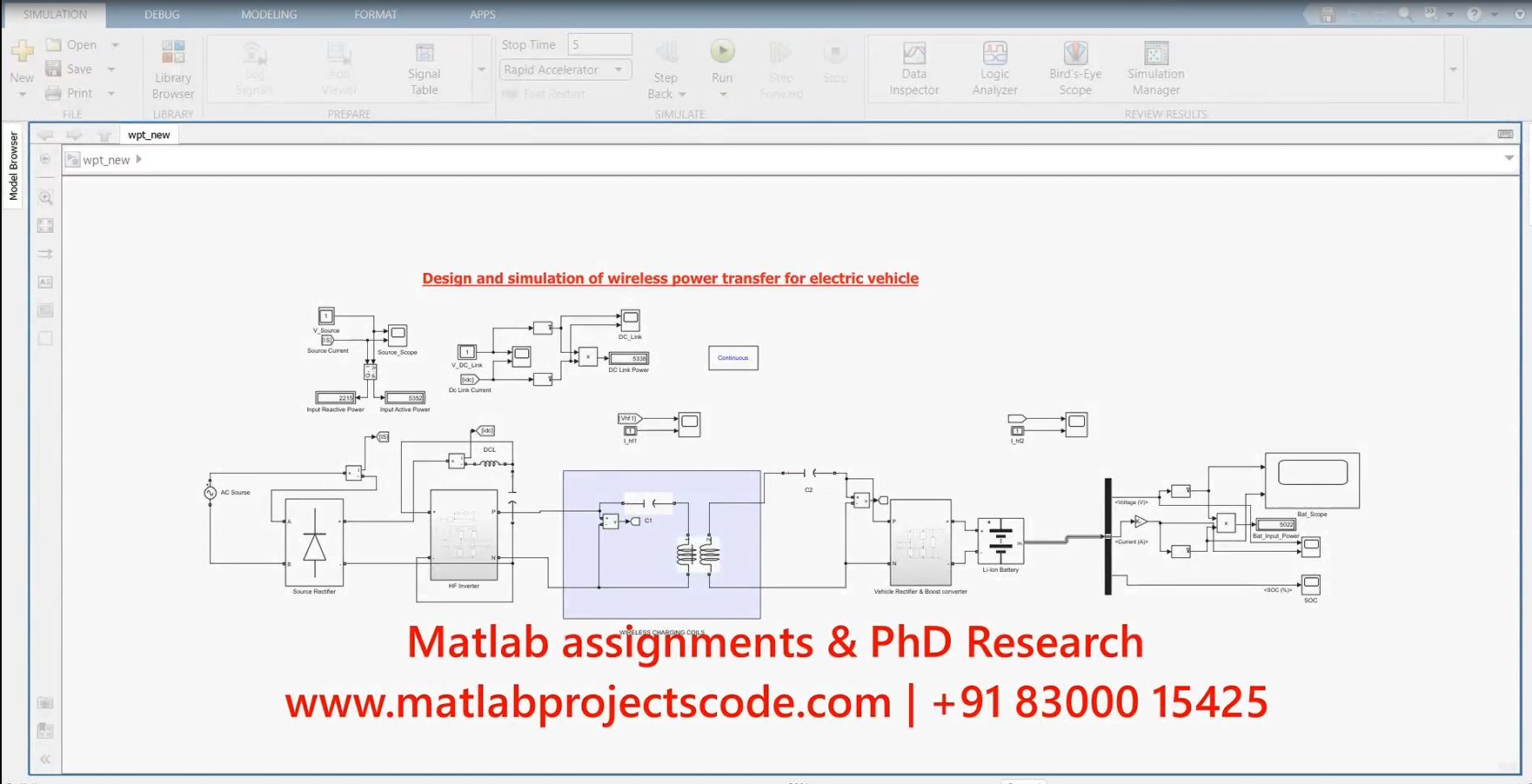 Wireless Power Transfer For Electric Vehicle - Matlab Simulink Simulation project simulation thumbnail for Mechanical, EV and Mechatronics Engineering
