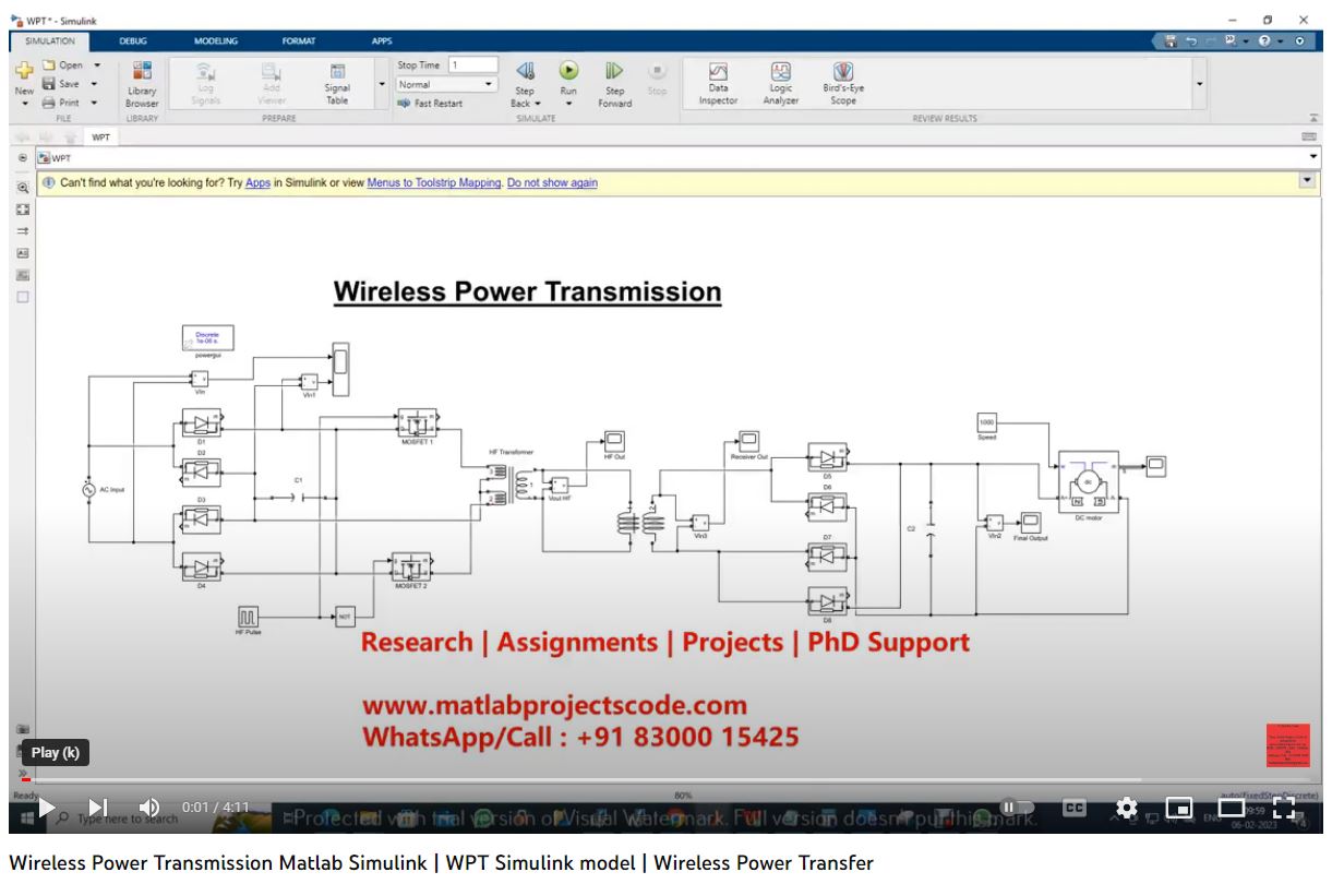 Wireless Power Transmission Matlab Simulink -Wpt Simulink Model -Wireless Power Transfer project simulation thumbnail for Renewable Energy Engineering