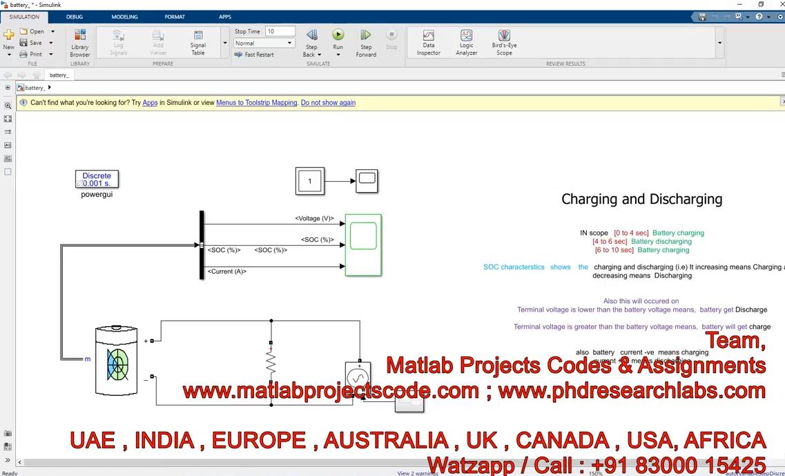 Battery Charging And Discharging Of The Model - Battery Soc - Matlab Simulink project simulation thumbnail for Renewable Energy Engineering