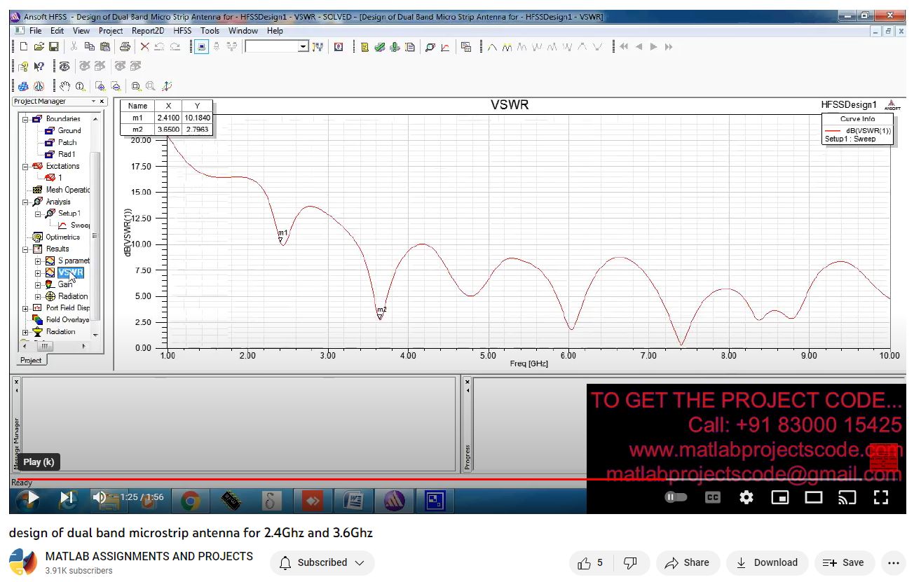 Design Of Dual Band Microstrip Antenna For 2 4Ghz And 3 6Ghz project simulation thumbnail for Electromagnetics and RF Engineering