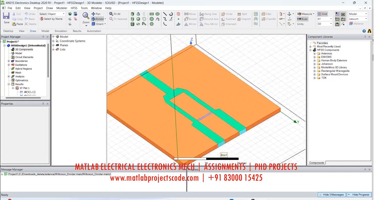 Design Of Microstrip Antenna Wilknson Power Divider Using Hfss Ansys Resonant At 2-1 Ghz project simulation thumbnail for Electromagnetics and RF Engineering