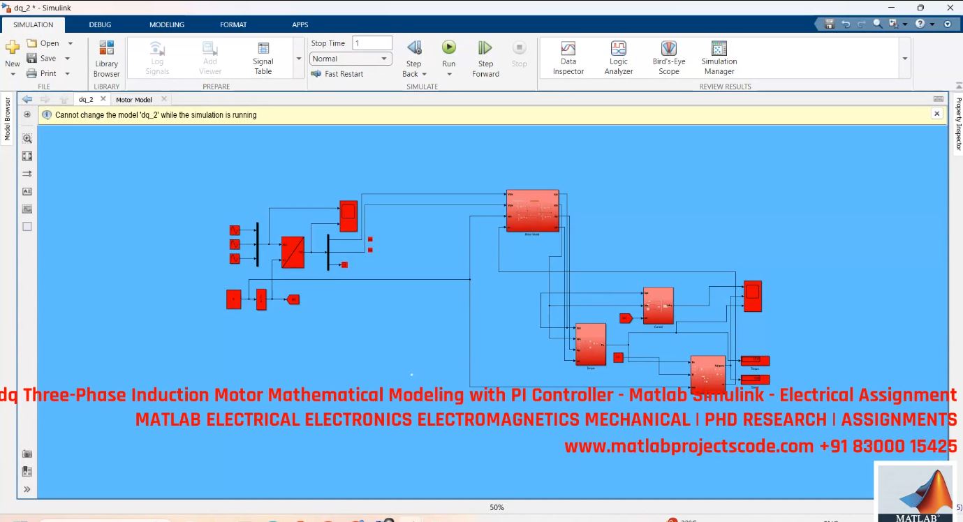 Dq Model Of Three-Phase Induction Motor With Pi Controller - Matlab Simulink Motor Control Simulation project simulation thumbnail for Mechanical, EV and Mechatronics Engineering