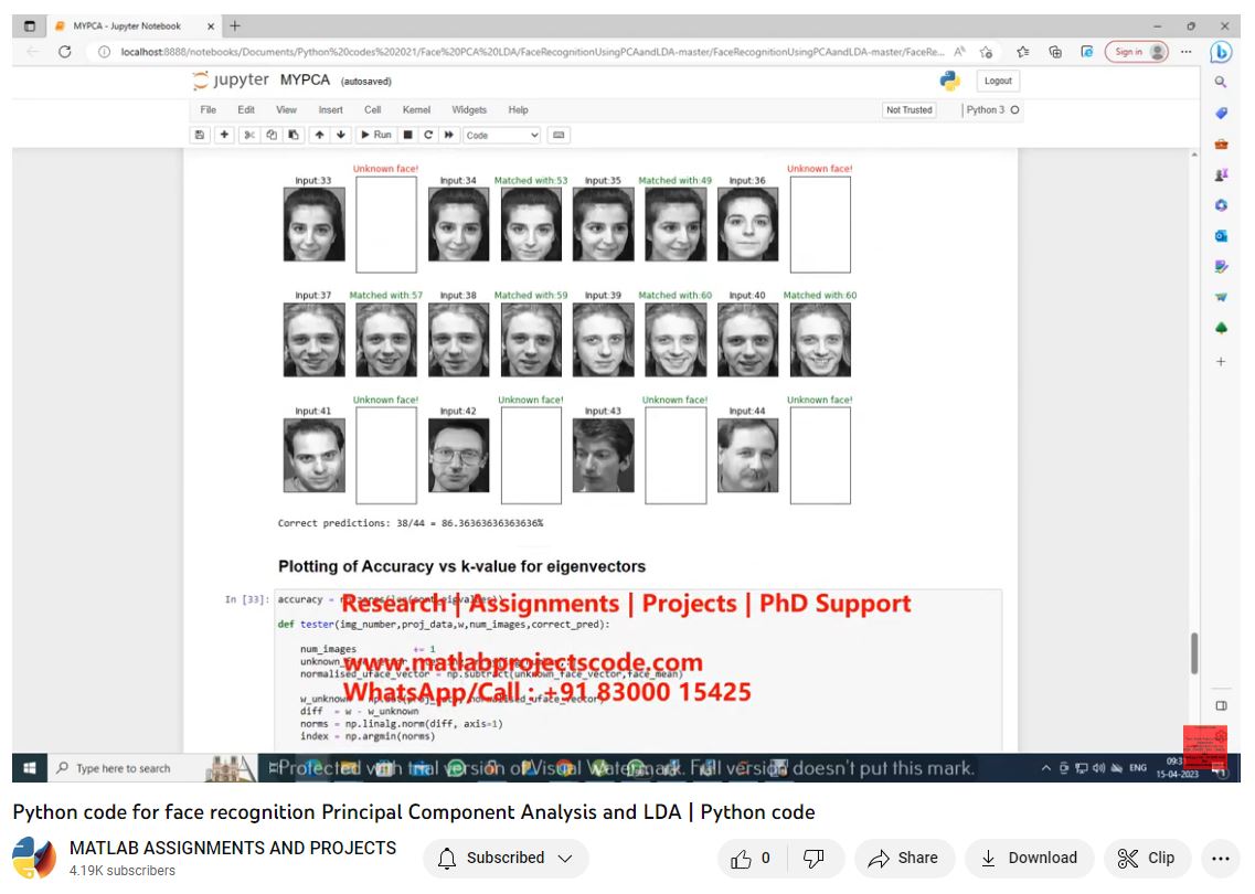 Face Recognition Principal Component Analysis And Lda - Python Code project simulation thumbnail for Signal Processing and AI Engineering