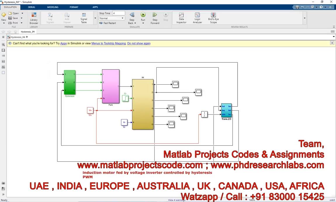 Induction Motor Fed By Voltage Inverter Controlled By Hysteresis Pwm __ Matlab Simulink project simulation thumbnail for Mechanical, EV and Mechatronics Engineering