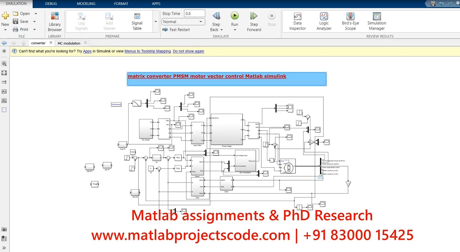 Matrix Converter Pmsm Motor Vector Control - Matlab Simulink Electrical Simulation project simulation thumbnail for Mechanical, EV and Mechatronics Engineering