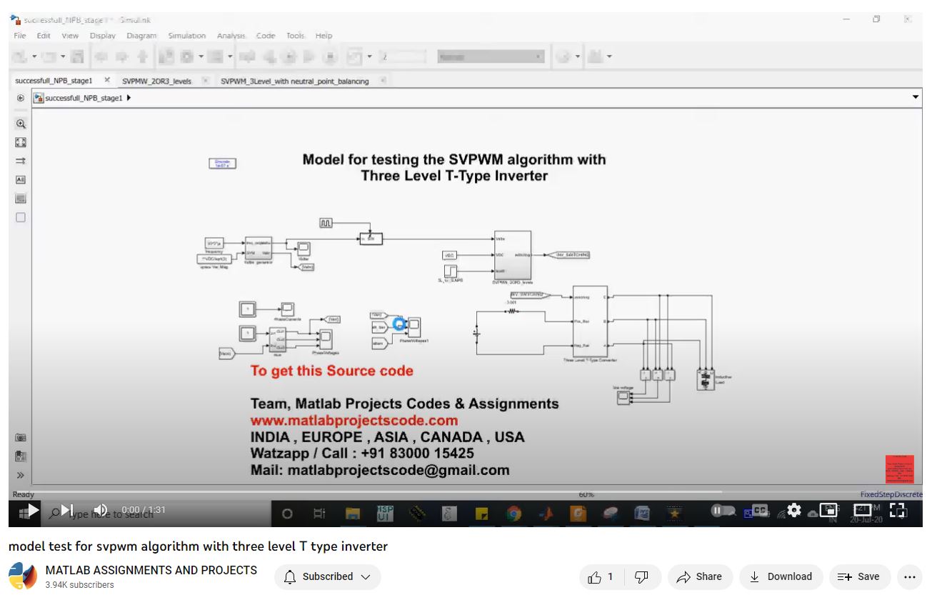 Model Test For Svpwm Algorithm With Three Level T Type Inverter project simulation thumbnail for Power Electronics Engineering
