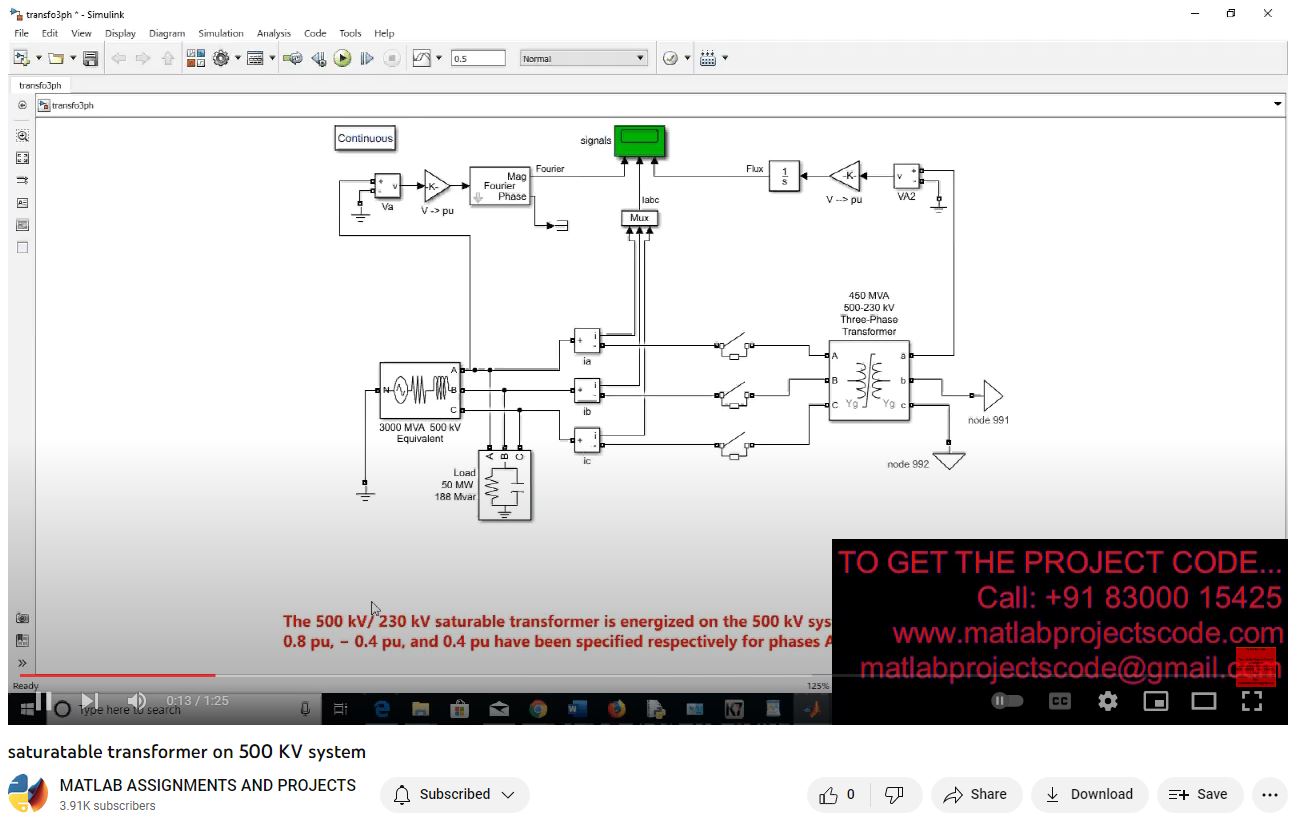 Saturatable Transformer On 500 Kv System project simulation thumbnail for Electrical Engineering