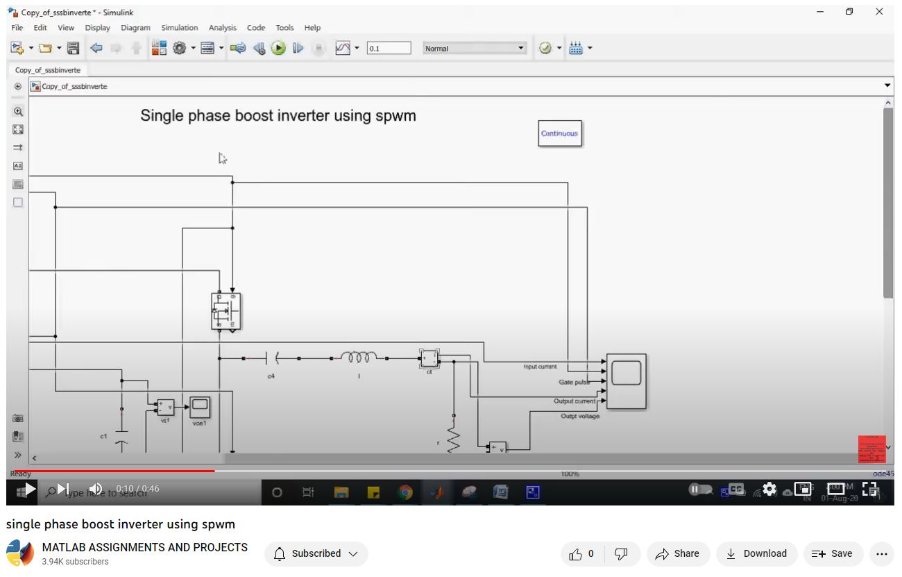 Single Phase Boost Inverter Using Spwm project simulation thumbnail for Power Electronics Engineering